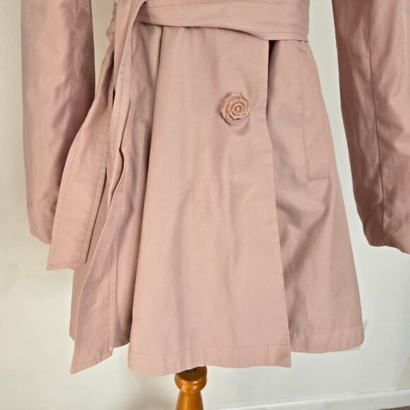 Betsey Johnson Women Soft Girl Pink Trench Coat Rose Buttons Flared Skirt Medium - Picture 7 of 15
